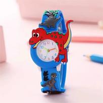 Kids Cartoon 3D Dinosaur Silicone Quartz Watch Student Wristwatch mėlyna