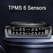6 TPMS jutiklis Padangų slėgio stebėjimo sistema Kemperis Sunkvežimis Visureigis, Saulės energija maitinamas TPMS Automobilio saugos signalizacija Padangų slėgio matuoklis B-H13 black