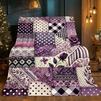 Suaugusiųjų retro flanelinis šildantis pledas - lengvas, tinkamas visiems sezonams, minkštas, kvėpuojantis lovatiesė su violetinės/baltos/juodos spalvos blokais, Sui 75X95CM gray