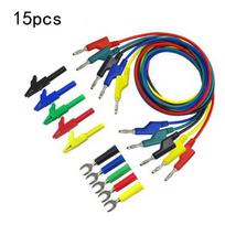 15 vnt. 4 mm sukraunami bananiniai kištukai, bandymų rinkinys su aligatoriaus spaustuku, galiniu zondu 15Pcs