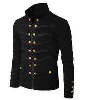 Steampunk vyriški gotiški drabužiai Karinės striukės Viduramžių vintažinė striukė Stovintis apykaklė Roko paltas Vyriškas retro punk paltas M juoda