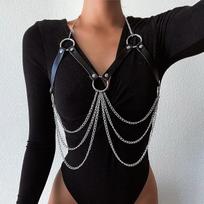 Women'S Fashion Pu Leather Belt Multi-Layer Fringe-Adorned Suspender Strap Gothic-Style Shaping Waist Belt Party Outfit Belt black