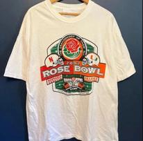 Vintage 2002 Rose Bowl Nebraska Huskers Vs Miami Hurricanes Football Tee Shirt L gray