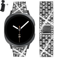 Prabangus deimantinis dirželis Samsung Galaxy Watch 8, 40 mm 44 mm, tvirtas nerūdijančio plieno apyrankė correa galaxy watch 8 classic Galaxy watch 8 juoda