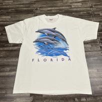 Vintažiniai 90-ųjų Y2K delfino grafikos marškinėliai Balti Dideli Florida VTG Vasaros Paplūdimys XL gray