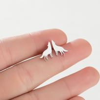 Korean-Japanese Small Animal Screaming Wolf 18K Gold Plated Stud Earrings brown