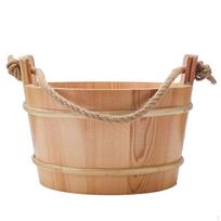 Sauna Bucket with Rope Handles Rustic Wooden Traditional for Spa Professionals, Steam Bucket brown