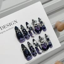 Press on Nails Almond Fake Nails French Tip False Nails with 3D Design Glossy Full Cover Acrylic Glue on Nails Artificial Stick on Nails for Women XS