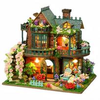 DIY Wooden Puzzle Dollhouse 3D Fairytale Princess Castle Miniature with Furniture Kit Assemble Toys for Children Adult Birthday Gift black