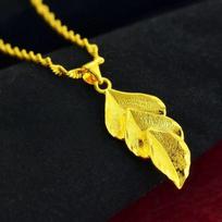 24K Gold-Plated Necklace with Leaf Pendant & European Coin for Women – Elegant Gift for Her Leaf Pendant + Double Wave Necklace yellow