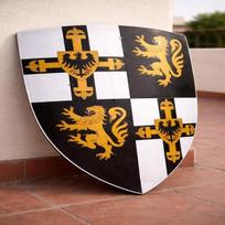 Handmade Quartered Heraldic Heater Shield with Lion Rampant Crusader Cross Teutonic Order Inspired Coat of Arms Shield LARP orange