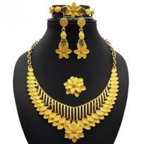 24K Gold Plated Arab Women's Bridal Necklace Earrings Ring Bracelet Indian Women's Jewelry Set 2026 45CM black