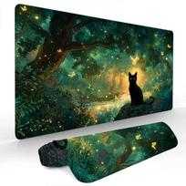 Mysterious Forest and Cat Mouse Pad Desk Mat Gaming mats with Stitched Edge Durable NonSlip Computer mousepad office rug 800x300x2mm