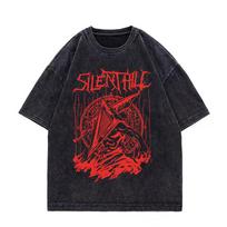 Silent Hill  Game Graphic T Shirts High Street Fashion Trend Vintage Washed Tshirts Men Women Casual Cotton Tshirt Streetwear S įvairiaspalvis