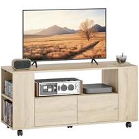 TV spintelė su ratukais 102 cm, TV stovas televizoriui iki 42 colių, 2 stalčiai, atviros lentynos, natūralus 102 x 34.5 x 48.5 cm