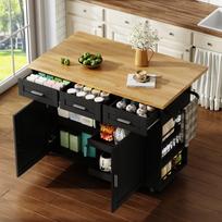 Kilnojamoji virtuvės sala su sulankstomu stalviršiu, bufeto spintelė su ištraukiamu organizatoriumi, stalčius, elektros lizdai ir ratukai, 120 × 45 (70) × 84 cm 120 x 70 x 84 cm