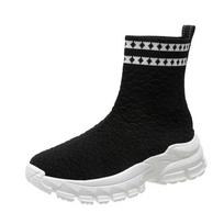 Madingi moteriški rudens tamprios megztos ankle boots kojinių stiliaus slip-on retro plokščiapadžiai sportiniai trumpi batai moteriški batai Botas De Mujer 2024 36 juoda