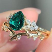 Delicate Women Rings Gold Color Waterdrop Flower Leaf Green White Stone Rings Set Party Accessories Gift 6 black
