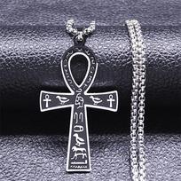 Egiptietiški Ankh kryžiaus Gyvybės rakto karoliai moterims/vyrams Nerūdijančio plieno mitologijos grandinėlės karoliai papuošalai bijoux homme N3456S02 60CM gray