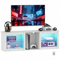 70 colių televizoriaus stovas su LED apšvietimu ir laikymo vietomis - Baltas 160 x 35 x 51.7 cm