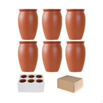 6 vnt. moliniai gėrimo puodeliai, terakotos spalvos, glazūruoti, smailėjantys brown