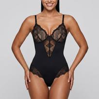 Women Sexy Deep V Neck Lace High Waist Shaping Sleeveless Bodysuit S juoda