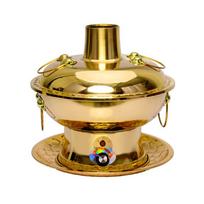 34cm Dual-Use Electric & Charcoal Copper Mandarin Duck Hot Pot žalvaris