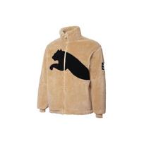 Puma Men Beige Sherpa Fleece Jacket With Large Black Logo Full Zip Casual Outerwear 848418-20 L black