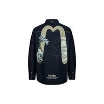 Evisu SS24 Family Flower Stitching And Kanagawa Surfing Big M Print Casual Wide Denim Shirt Men shirts Denim-Blue 2ESHTM4DL7012RXDN S gray