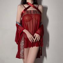 Erotic underwear pure desire sexy hot retro style Hanfu private belly pocket transparent see-through nightdress women's suit One size fits all brown