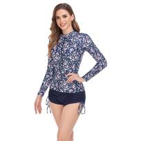 Women's Two-Piece Surf & Dive Sportswear: Two-Tone Long Sleeve Sun Protection Swimsuit XX-Large gėlės