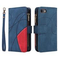 (Blue) Case For IPhone SE 2020/SE 2022 Zipper Wallet Style Nine Card Slots Two-color Stitching With Card Slot Stand Kickstand Protective