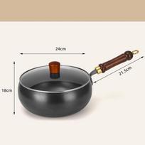 24 cm ketaus wok keptuvė su dangčiu ir mentele - be dangos, nelipni technologija, ideali tradiciniam kinų maisto gaminimui beige