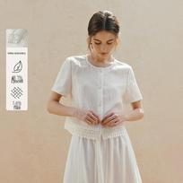INMAN Lyocell Linen Blend Hollow-out Embroidered Short Sleeve Shirt XL