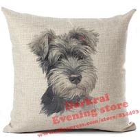Rottweiler Schnauzer Bull Terrier Corgi Border Collie Dog Printed Linen Cushion Cover Living Room Decorative Throw Pillow Case Peach skin 18*18(CM)-1Pcs gray