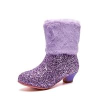 Girls' New Fur-lined Warmth-Resistant Boots - Children's Shoes with High Heels 26 violetinė