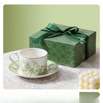 Lily of The Valley Coffee Cup and Plate Gift Box Mug Gift High Appearance Level Water Cup Set Opening Event Souvenir 220ML gray