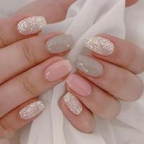 Pack of 24 Press On Nail Pink Color Flash Glitters Artificial Nail Comfort Fit for Long Term Use Fashion Accessory 1 gray