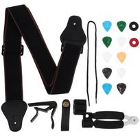 Acoustic Guitar Accessory Set: Strap, Capo & Picks - Large Quantity Preferred black