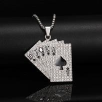2026 Spring New Hip Hop Trendy Poker Cards Lesbian Flush Ace of Spades Jewelry Pendant Necklace 50cm(Necklace Size) black