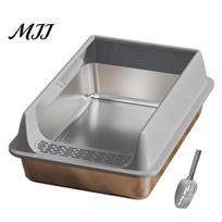 Extra Large Litter Pan for Multiple Cats Metal Cat Box, Stainless Steel Kitty Box with High Sides, Anti-Leakage Deep Digging Design, Scoop Included, Middle
