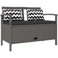 Lauko sodo suolas 2 vietų su laikymo skyriumi 160L iš PE rotango su pagalvėle 2 pagalvės 112 x 62 x 82 cm pilkas 112 x 62 x 82 cm