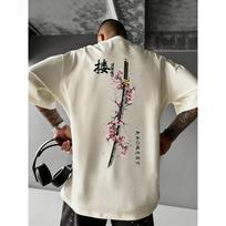 Samurai Katana Cherry Blossom Graphic Tshirt Unisex Unisex Tokyo Streetwear Short Sleeve Casual Cotton Vintage Harajuku Style Tops M gray