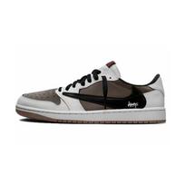 Travis Scott x Jordan Air Jordan 1 Bendradarbiavimo amortizuojantys žemi bateliai Vintažiniai krepšinio bateliai Unisex Kavos spalvos DZ4137-700(Team723-6) 35.5