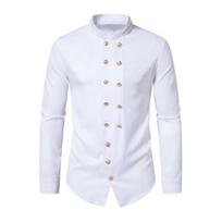 Vyriški marškiniai Retro Dvigubo atlapo Karališko stiliaus Stovintis apykaklė Ilgomis rankovėmis Vienspalviai Slim Fit Formalūs Minkšti kvėpuojantys Vidutinio ilgio Vyriškas viršus 2XL balta
