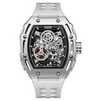 Mark Fairwhale Automatinis Mechaninis Tuščiaviduris Laikrodis Vyrams 43mm Plieno Korpusas Guminė Apyrankė Atsparus Vandeniui Šviečiantis Skeletas Laikrodis Ant Riešo FW-6700 gray