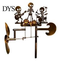 Rotating Metal Stake Halloween Skeleton Rock Trio Wind Spinner, Handmade Kinetic Garden Sculpture Outdoor for Yard Lawn Decor, Unique Musical 1pc black