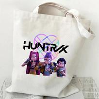 KPOP Demonų Medžiotojų Merginų Grupė HUNTRX Atspausdintas Drobės Krepšys Pečiui Studentų Rankinė 35*40 beige