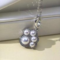 Zhuji gėlavandenių perlų vėrinys su S925 sidabro katės letenos pakabuku Choker 3-4mm+5-6mm (Round, High Luster, Near Flawless) gray