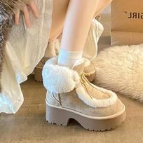 Ankle Women's Snow Boots Fur Fashion High Heels Shoes Chunky Warm Winter Boots Designer Short Plush Short Botas De Mujer 35